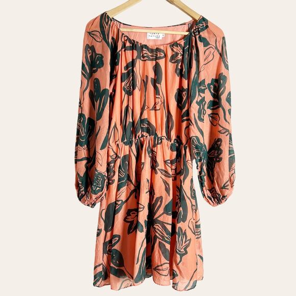Tanya Taylor Shay Floral Print Mini Dress in Shell Pink/Deep Sea Size XS - Picture 2 of 12